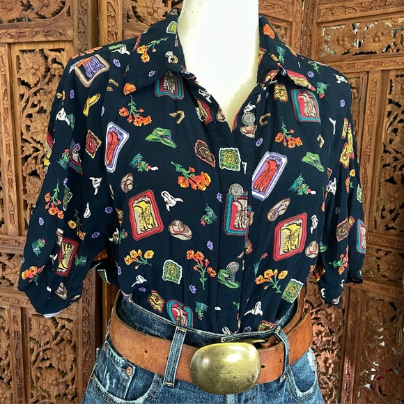Vintage Western Cowgirl boots hat floral Print button down Shirt - Picture 4 of 12